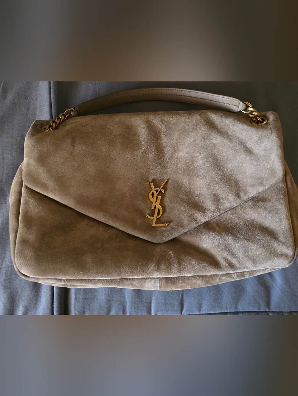 Saint Laurent Taupe Suede Calypso Bag